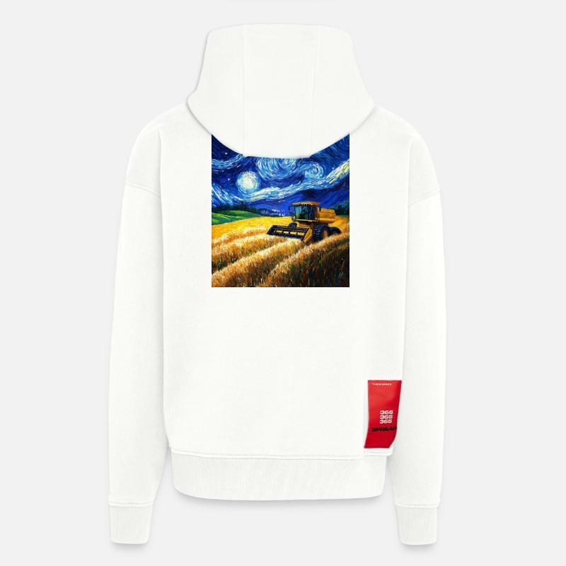moissonneuse-batteuse fermier style van gogh étoilé - Veste à capuche bio épaisse oversize fabriqué en UE - OFF WHITE