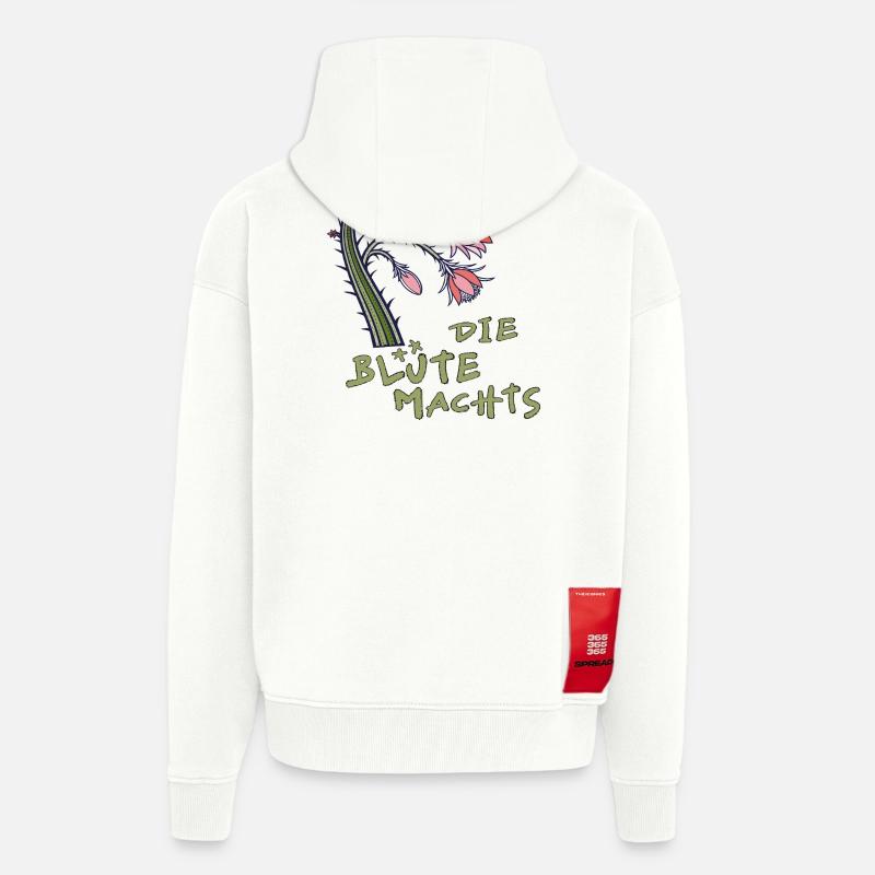 Cactus avec fleur et dicton - Veste à capuche bio épaisse oversize fabriqué en UE - OFF WHITE