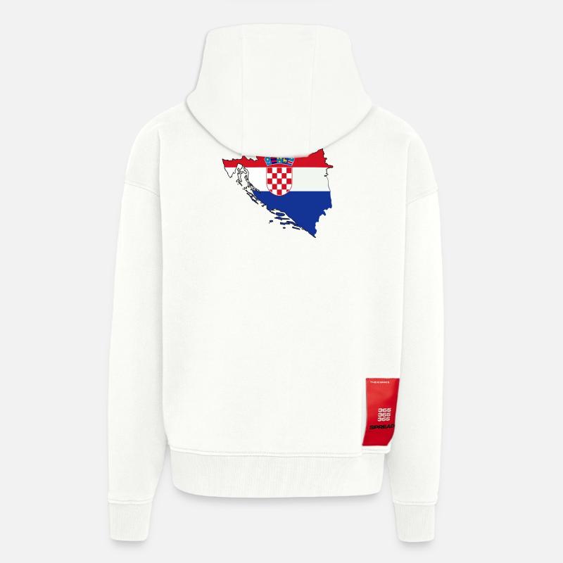 Contour du pays croate avec drapeau - Veste à capuche bio épaisse oversize fabriqué en UE - OFF WHITE