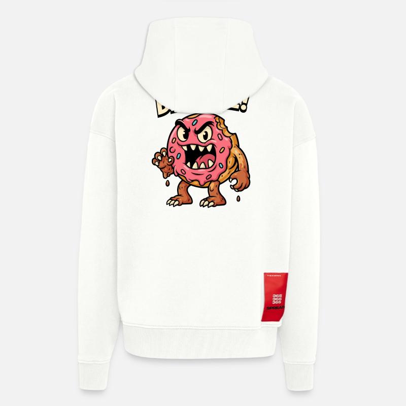 Illustration de monstre de beignet vif - Veste à capuche bio épaisse oversize fabriqué en UE - OFF WHITE