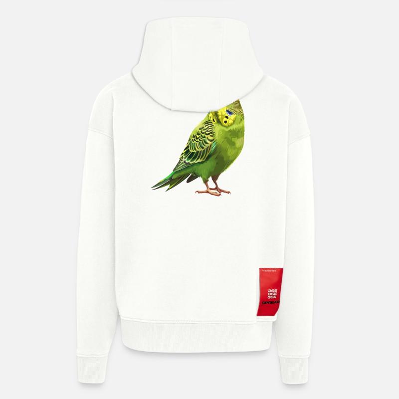 Conception de perruche Joie de vivre - Veste à capuche bio épaisse oversize fabriqué en UE - OFF WHITE