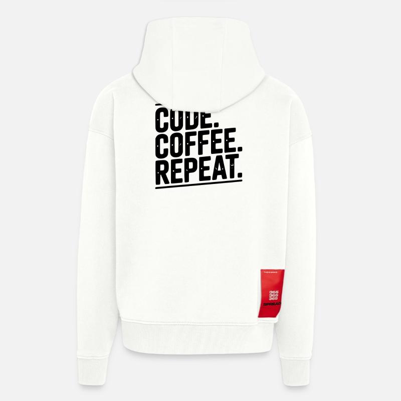 Code Coffee Repeat - Veste à capuche bio épaisse oversize fabriqué en UE - OFF WHITE