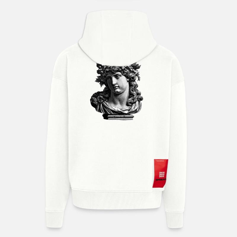 Buste antique de Bacchus – Gravure classique  - Veste à capuche bio épaisse oversize fabriqué en UE - OFF WHITE