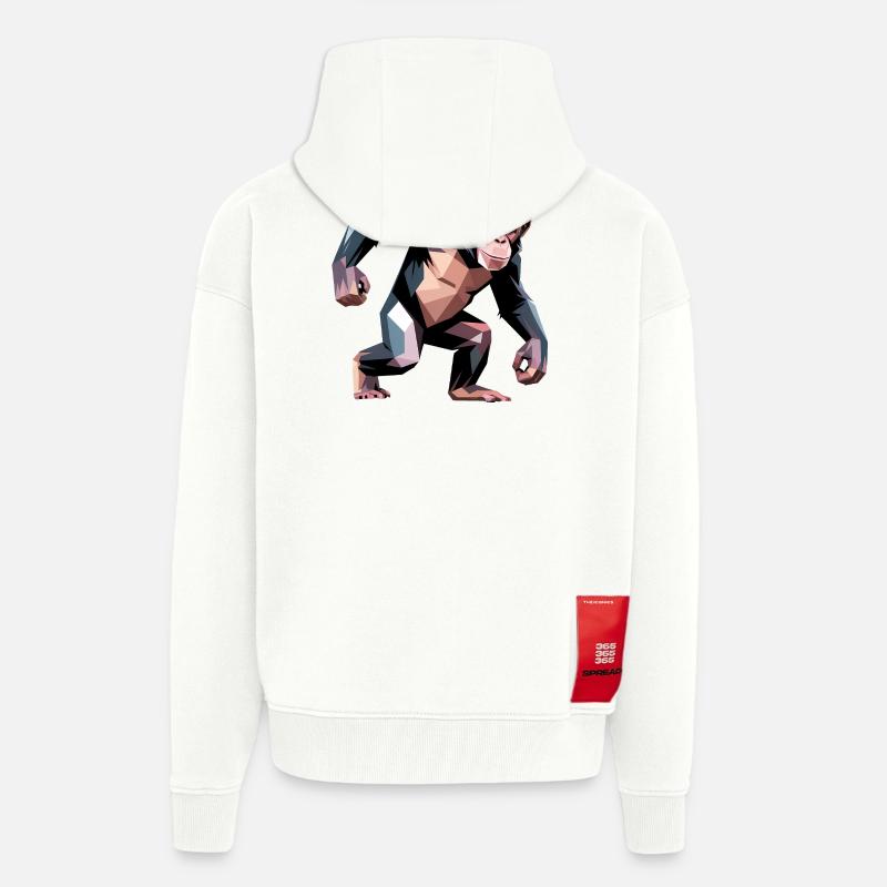 Monkey - Cool Low Poly Logo - Veste à capuche bio épaisse oversize fabriqué en UE - OFF WHITE
