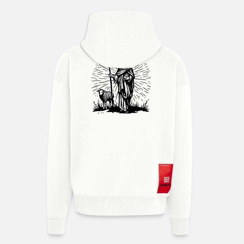 Illustration du Bon Pasteur - Veste à capuche bio épaisse oversize fabriqué en UE - OFF WHITE