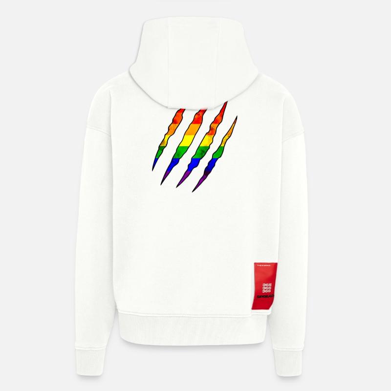 Pride Claw arc-en-ciel Statement Scratch Trace - Veste à capuche bio épaisse oversize fabriqué en UE - OFF WHITE