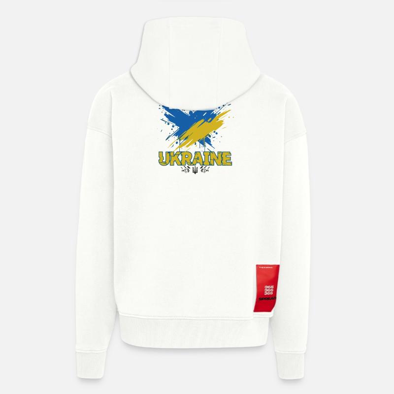 Drapeau de l’Ukraine Splash Art - Veste à capuche bio épaisse oversize fabriqué en UE - OFF WHITE