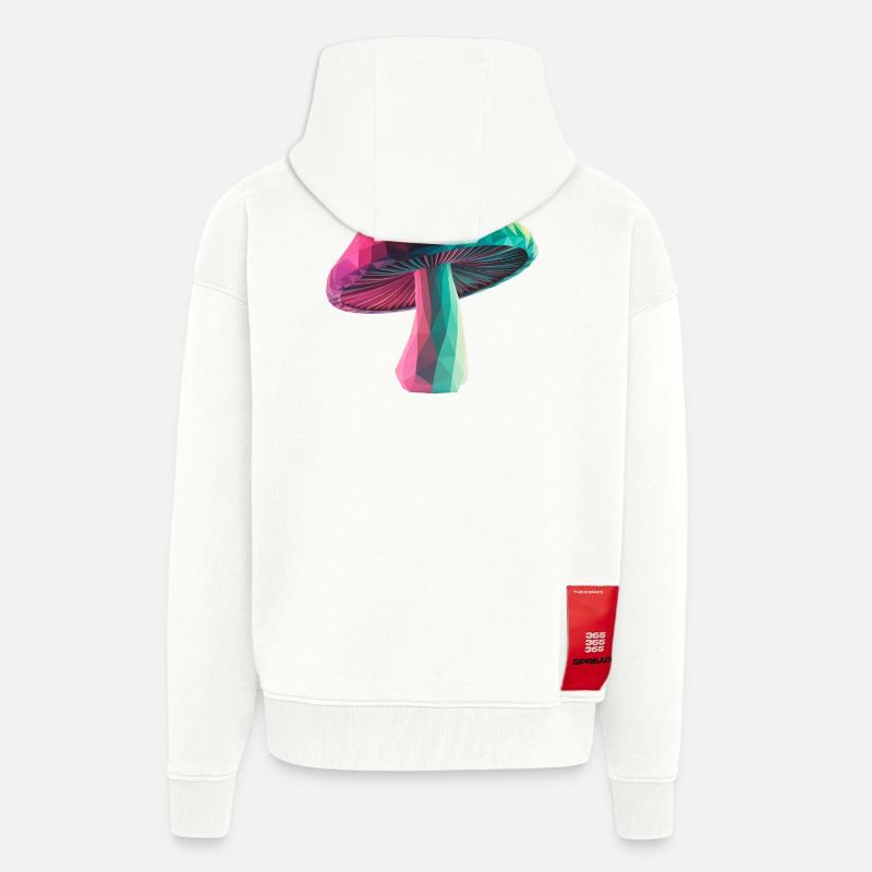 Champignon - Logo Low Poly cool - Veste à capuche bio épaisse oversize fabriqué en UE - OFF WHITE