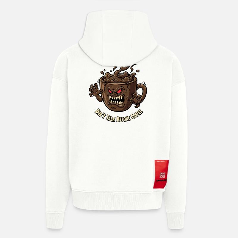 Angry coffee cup before coffee - Zip Hoodie - made by SPREAD - OFF WHITE