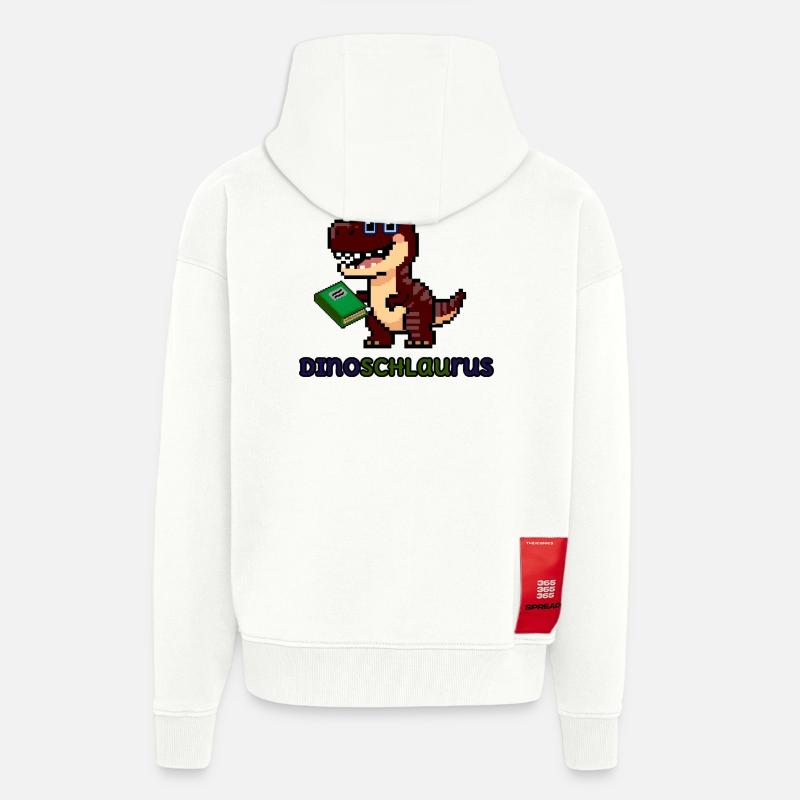 DinoSCHLAUrus - Pixel Art Dinosaurier mit Buch 🦖 - Zip Hoodie - made by SPREAD - OFF WHITE