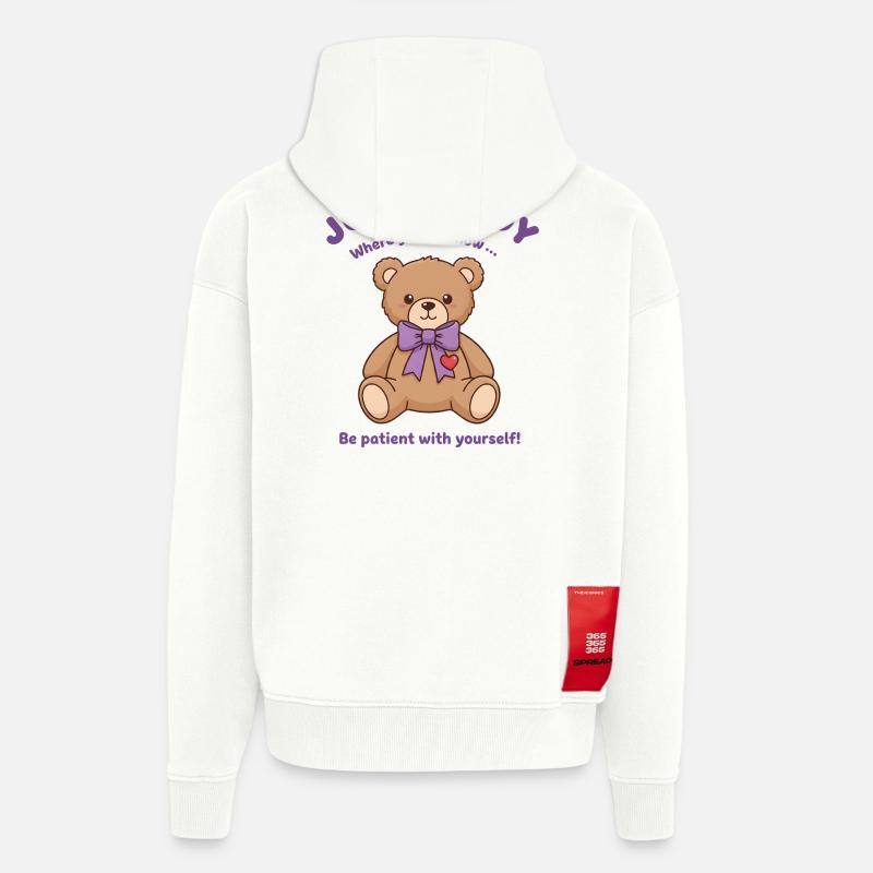 Ours en peluche Soyez patient avec vous-même - Veste à capuche bio épaisse oversize fabriqué en UE - OFF WHITE