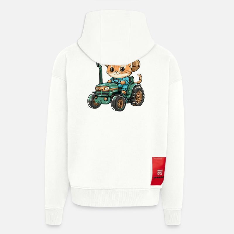 Katze Traktor Farmer - Zip Hoodie - made by SPREAD - OFF WHITE