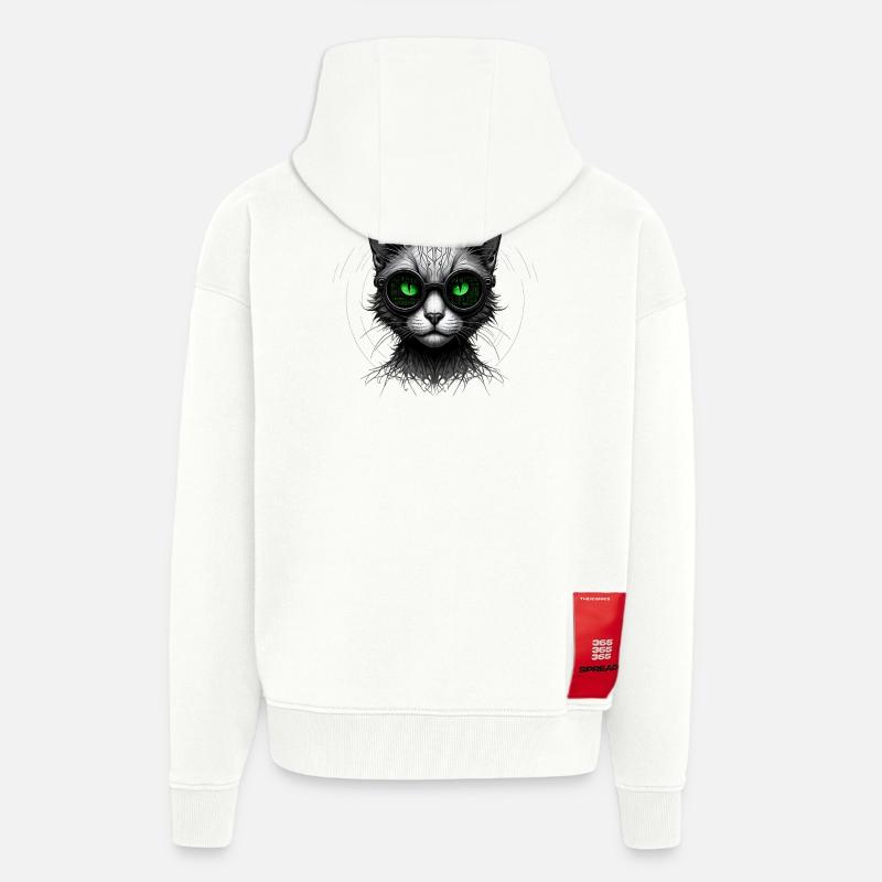 Green Eyes Computer Coder Geek Cat - Zip Hoodie - made by SPREAD - OFF WHITE