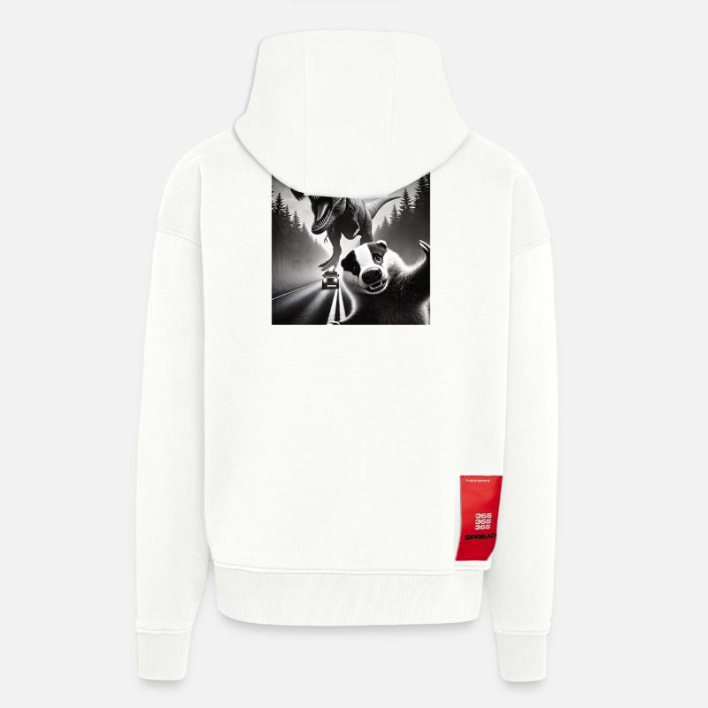 Dachs  trifft Dino auf düsterer Landstraße - Zip Hoodie - made by SPREAD - OFF WHITE