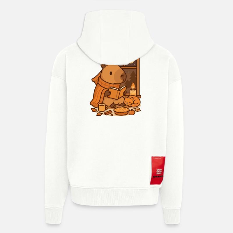 Coin lecture Capybara – Soirée d’automne douillette - Veste à capuche bio épaisse oversize fabriqué en UE - OFF WHITE