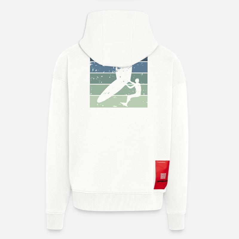 Silhouette Wingfoiler avec planche de surf - Veste à capuche bio épaisse oversize fabriqué en UE - OFF WHITE