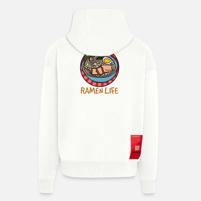 Ramen Life - Conception simple des ramen - Veste à capuche bio épaisse oversize fabriqué en UE - OFF WHITE
