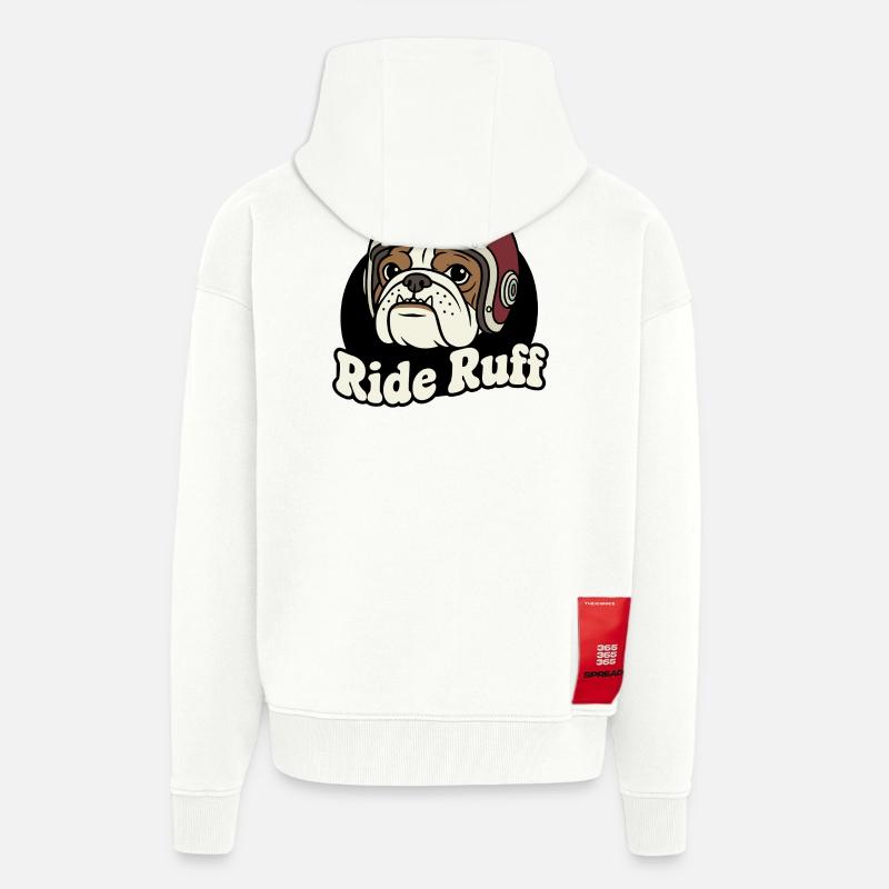 Conception du casque Ride Ruff Bulldog - Veste à capuche bio épaisse oversize fabriqué en UE - OFF WHITE