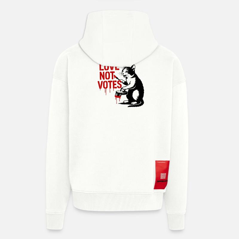 Faites l’amour pas les votes Chat - Veste à capuche bio épaisse oversize fabriqué en UE - OFF WHITE