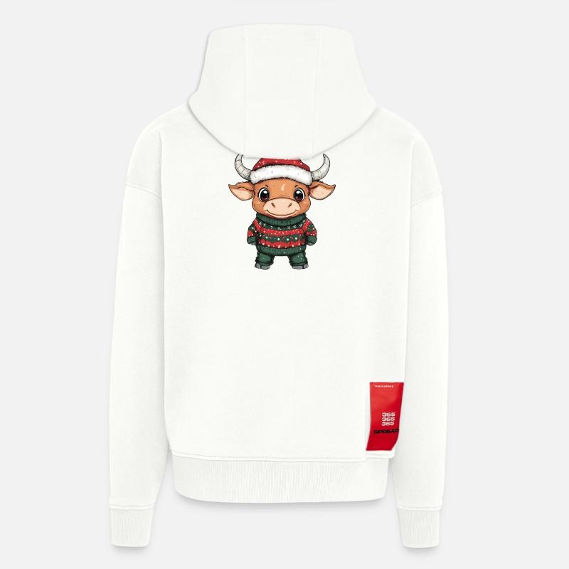 Taureau Noël - Veste à capuche bio épaisse oversize fabriqué en UE - OFF WHITE