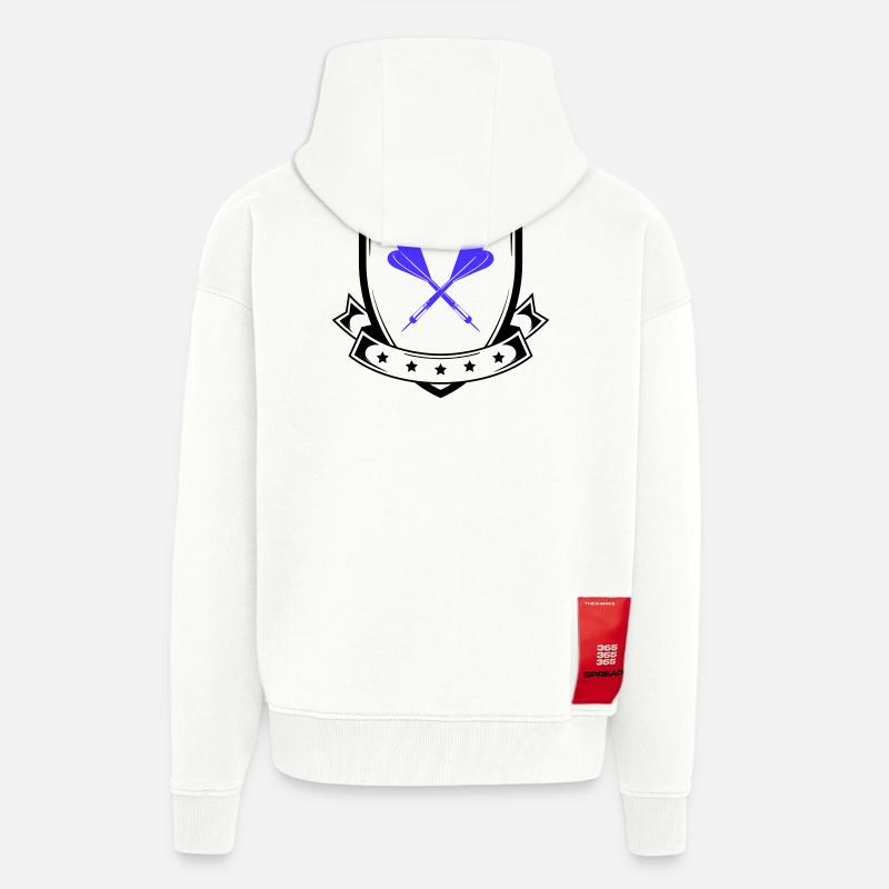 Conception de fléchettes Croix Bleue - Veste à capuche bio épaisse oversize fabriqué en UE - OFF WHITE