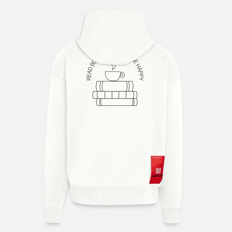 Lecture, thé et bonheur – Design - Veste à capuche bio épaisse oversize fabriqué en UE - OFF WHITE