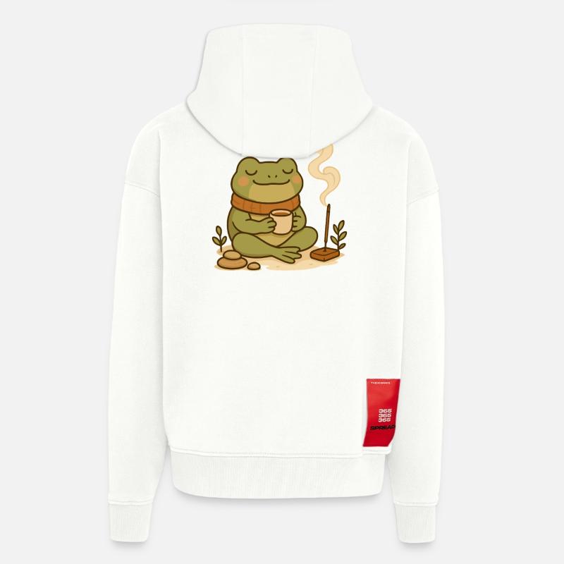 Achtsamer Frosch mit Tee & Räucherstäbchen - Zip Hoodie - made by SPREAD - OFF WHITE