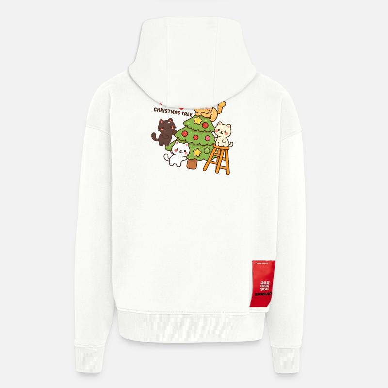 RIP Arbre de Noël Chats, Chatons - Veste à capuche bio épaisse oversize fabriqué en UE - OFF WHITE