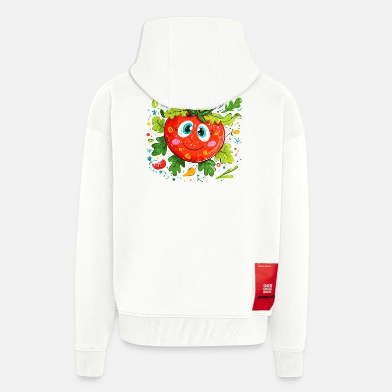 Tomate joyeuse à motif vert - Veste à capuche bio épaisse oversize fabriqué en UE - OFF WHITE