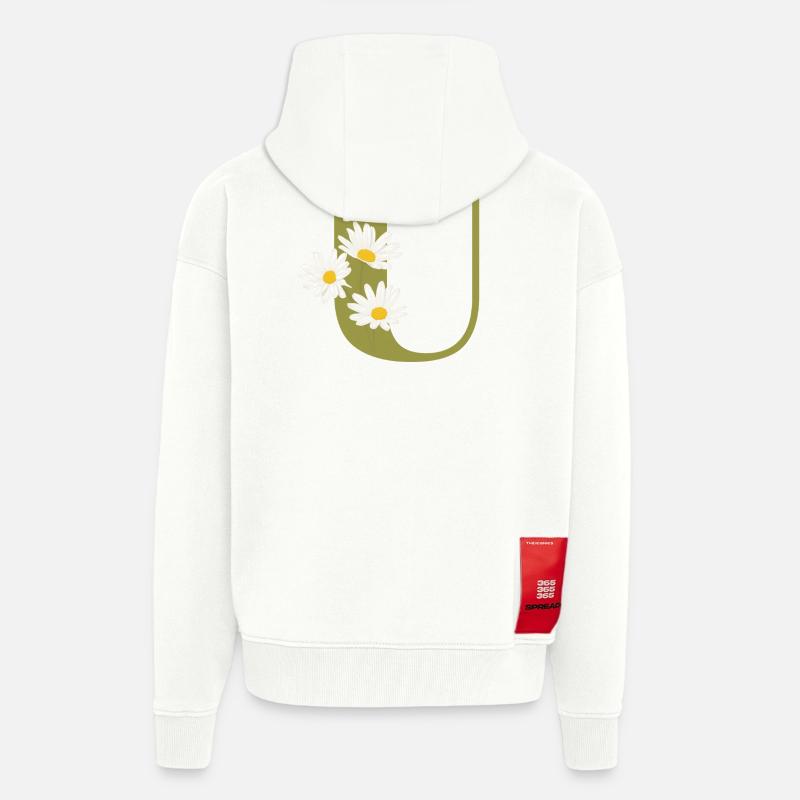 Grüne Gänseblümchen u Buchstabe - Zip Hoodie - made by SPREAD - OFF WHITE