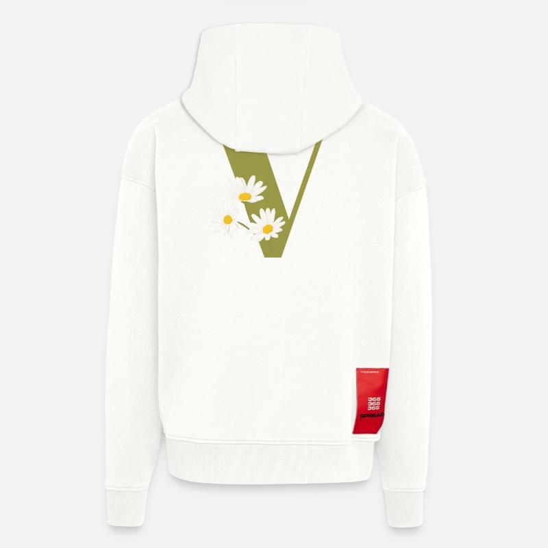 Buchstabe v grüne Gänseblümchen - Zip Hoodie - made by SPREAD - OFF WHITE
