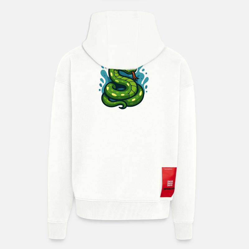 Arbre vert Python serpent en vague - Veste à capuche bio épaisse oversize fabriqué en UE - OFF WHITE