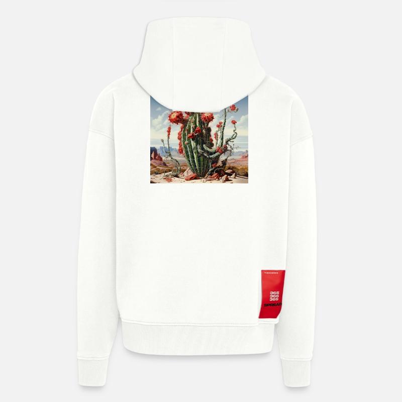 Cactus du désert aux fleurs rouges - Veste à capuche bio épaisse oversize fabriqué en UE - OFF WHITE