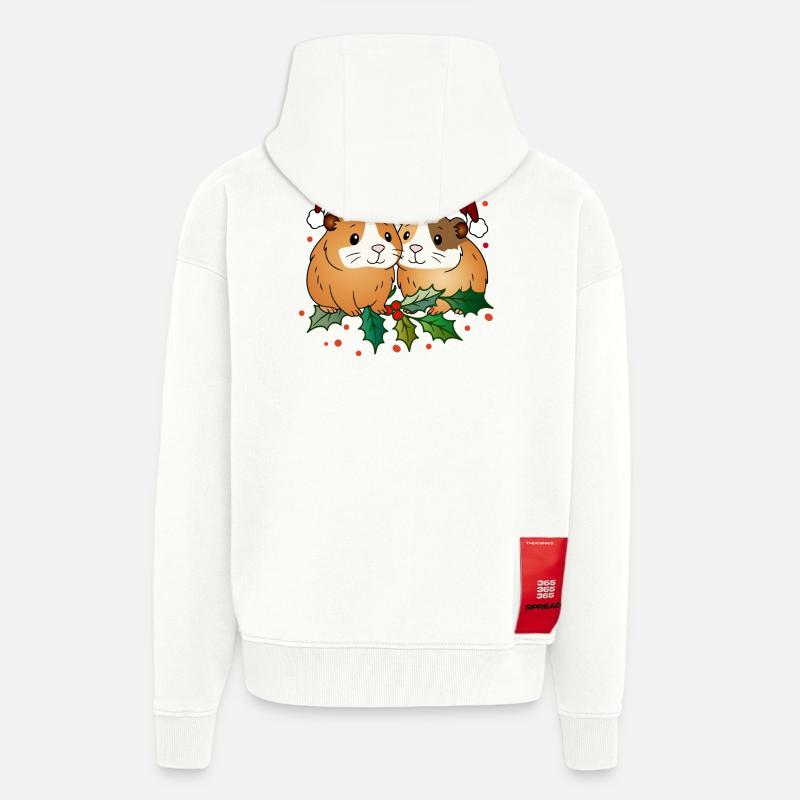 Duo cochon d’Inde moche de Noël - Veste à capuche bio épaisse oversize fabriqué en UE - OFF WHITE