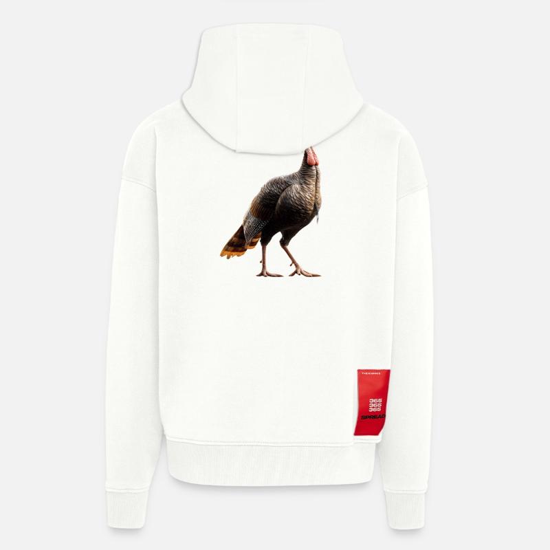 Dinde Poules Oiseaux Dinde - Veste à capuche bio épaisse oversize fabriqué en UE - OFF WHITE