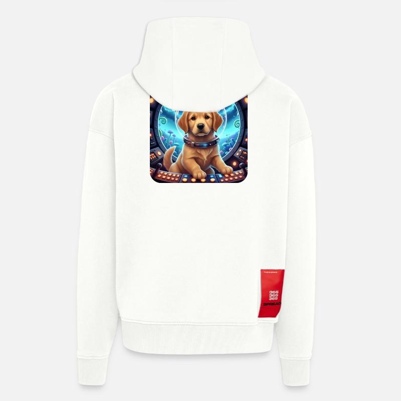 Astronaute chiot avec un casque spatial - Veste à capuche bio épaisse oversize fabriqué en UE - OFF WHITE