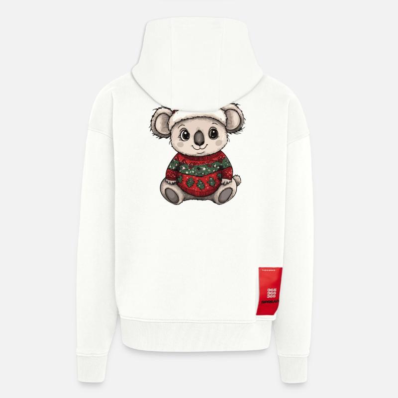 Noël de Noël avec les koalas - Veste à capuche bio épaisse oversize fabriqué en UE - OFF WHITE