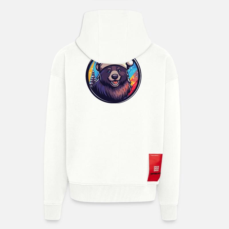 Ours avec le Père Noël Hat - Veste à capuche bio épaisse oversize fabriqué en UE - OFF WHITE