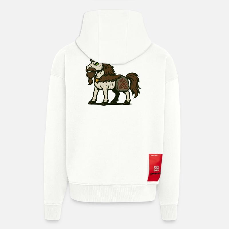 Wikinger-Krieger-Einhorn mit Bart und nordischem Zeichen - Zip Hoodie - made by SPREAD - OFF WHITE