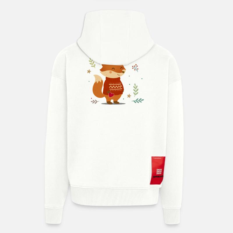 Süßer Fuchs im Pullover mit Herz - Zip Hoodie - made by SPREAD - OFF WHITE