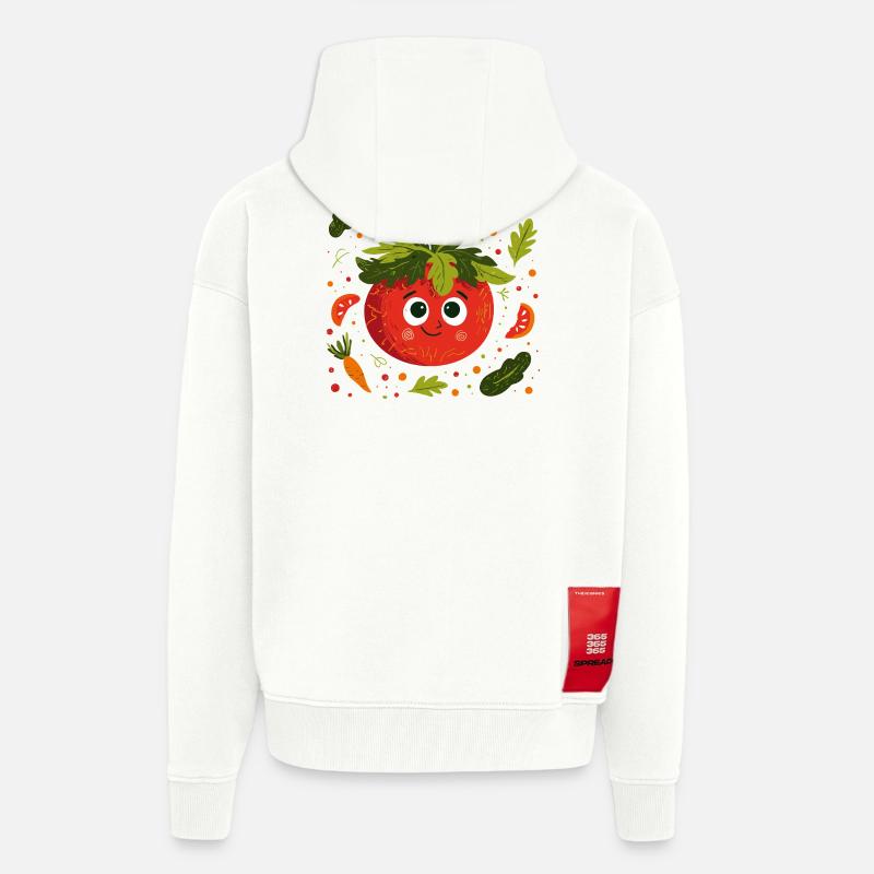 Tomate joyeuse avec une couronne d’herbes - Veste à capuche bio épaisse oversize fabriqué en UE - OFF WHITE