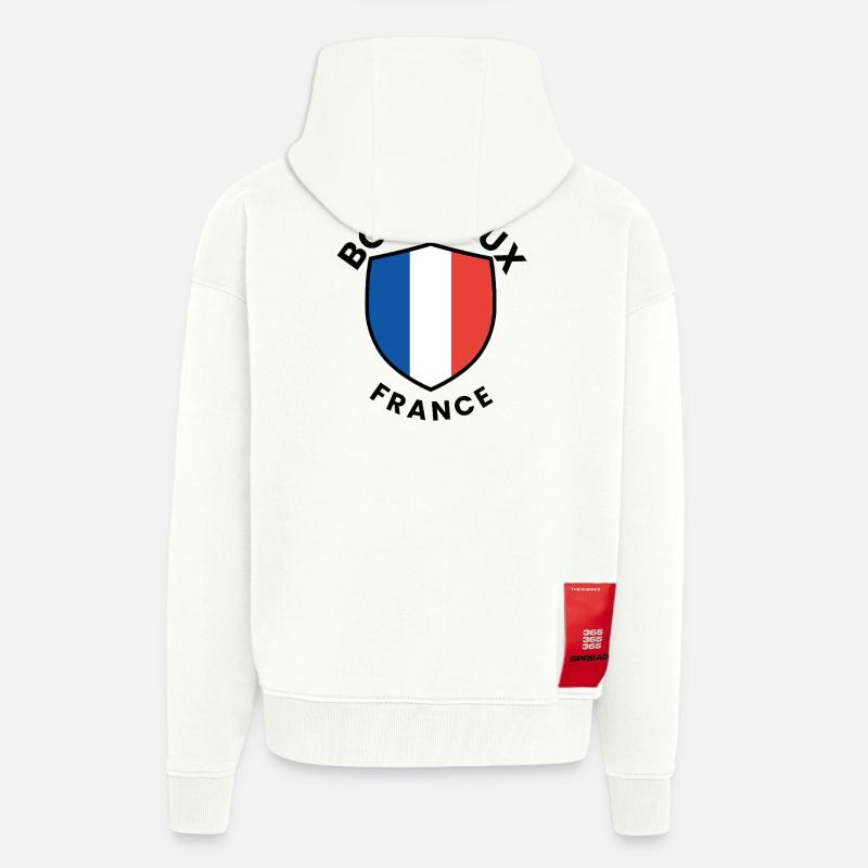 Conception du bouclier du drapeau français - Veste à capuche bio épaisse oversize fabriqué en UE - OFF WHITE