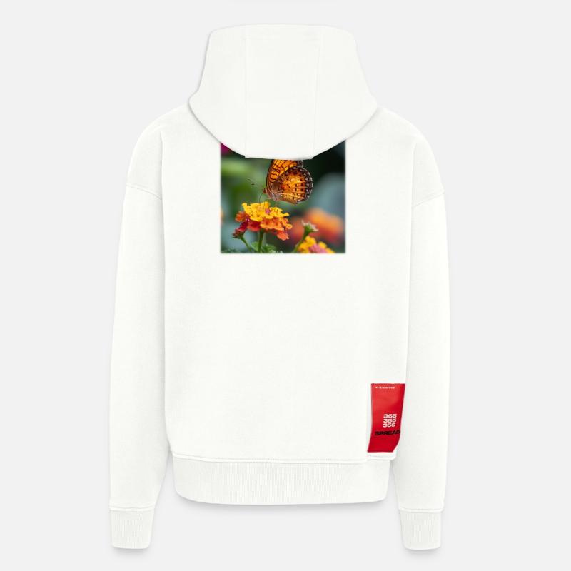 Papillon doré sur fleur éclatante - Veste à capuche bio épaisse oversize fabriqué en UE - OFF WHITE