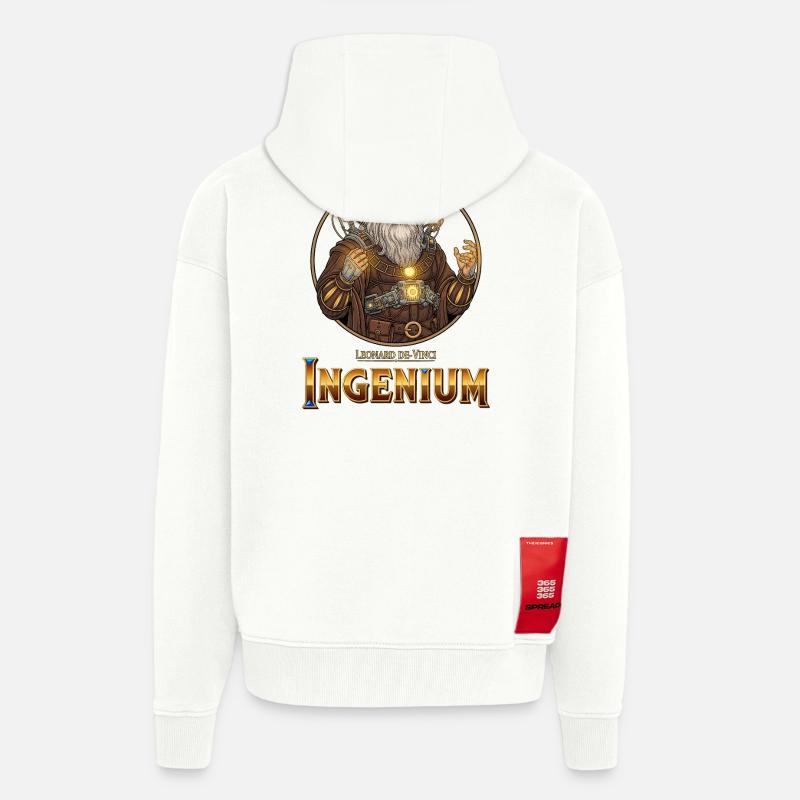 Ingenium Léonardo: Sorcier Steampunk - Veste à capuche bio épaisse oversize fabriqué en UE - OFF WHITE