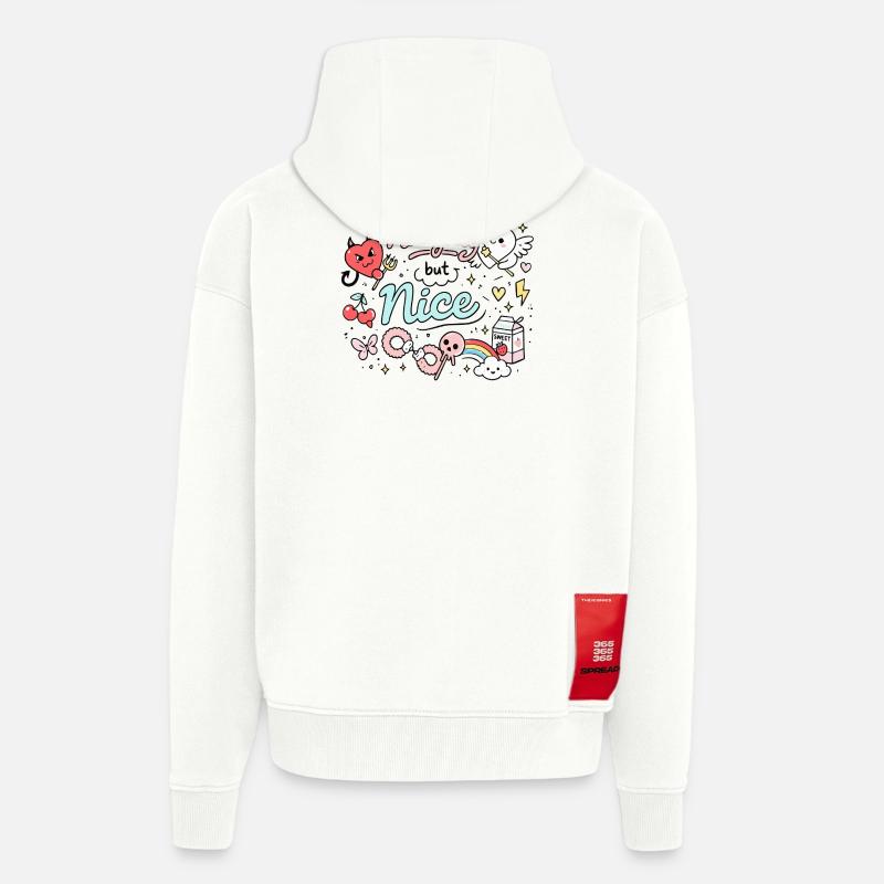 Naughty But Nice Freches Doodle Statement - Zip Hoodie - made by SPREAD - OFF WHITE