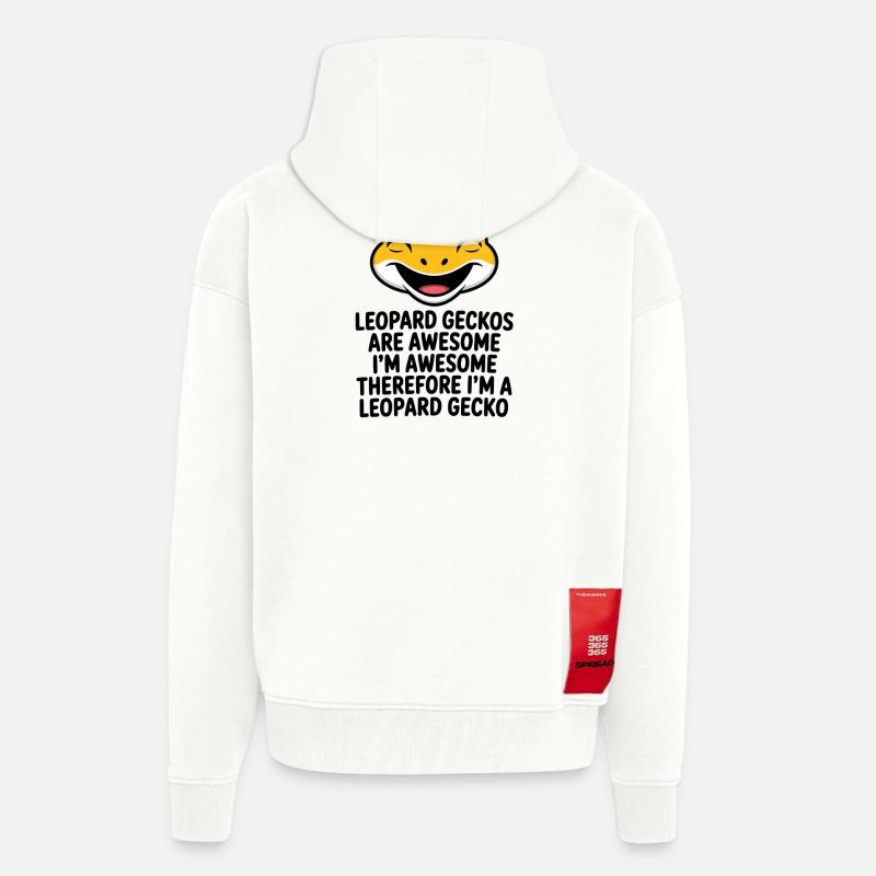 Illustrations du rire du gecko léopard - Veste à capuche bio épaisse oversize fabriqué en UE - OFF WHITE