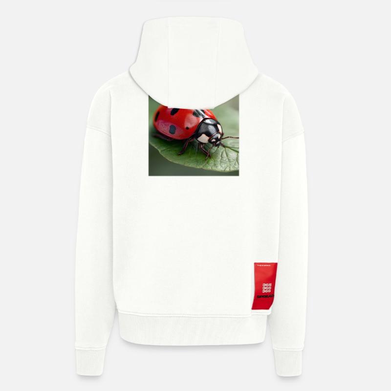 Lucky Charm Ladybug Macro Nature Design - Veste à capuche bio épaisse oversize fabriqué en UE - OFF WHITE