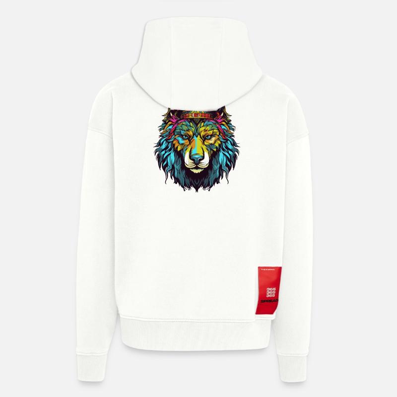 Couronne de bande dessinée Wolf - Veste à capuche bio épaisse oversize fabriqué en UE - OFF WHITE