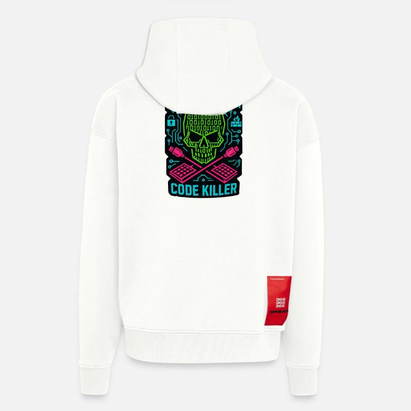 Hack the Planet Code Killer - Cybersécurité - Veste à capuche bio épaisse oversize fabriqué en UE - OFF WHITE
