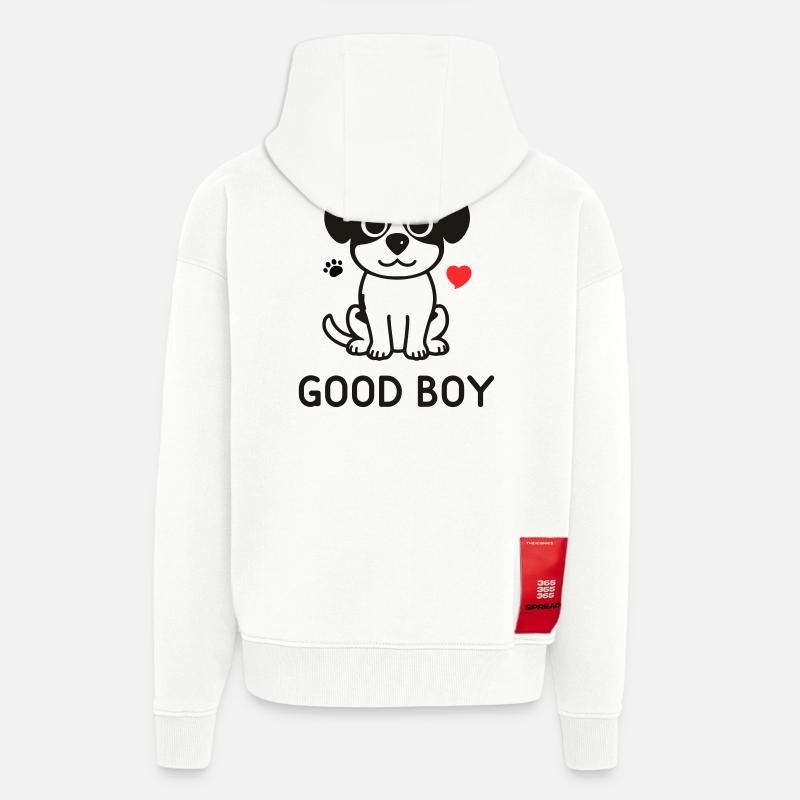 Bon garçon – Motif du chien mignon - Veste à capuche bio épaisse oversize fabriqué en UE - OFF WHITE